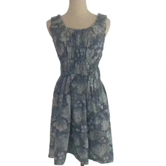 American Eagle A Line Mini Dress Blue Floral 100% Cotton Size Medium NWT - Picture 3 of 4